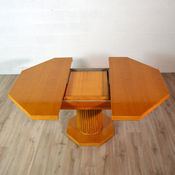 Image 1 of Octagonal dining table with wood and bamboo extension leaf 1980s