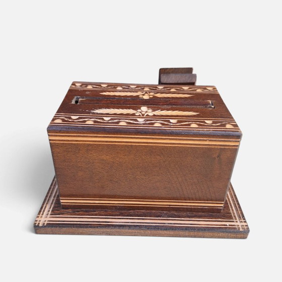 Vintage wooden cigarette holder with ashtray and match holder, Table accessories, Brown (photo 5 of 6)
