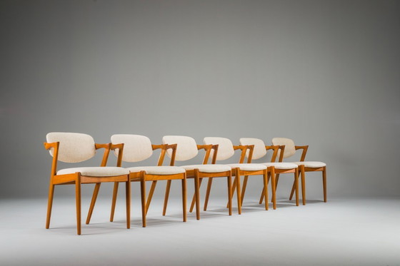 Image 1 of Esszimmerstühle Modell 42 aus Teakholz und Wolle, Kai Kristiansen für Schou Andersen, 1960er Jahre, 6-teilig