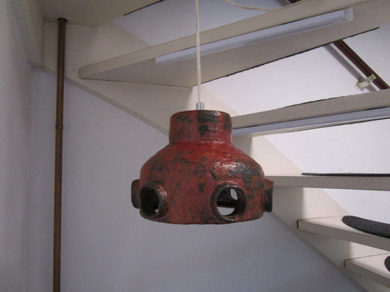 Image 1 of Brutalist Pendant Lamp, Hallway Lamp, Bar Lamp, Red Ceramic Vintage