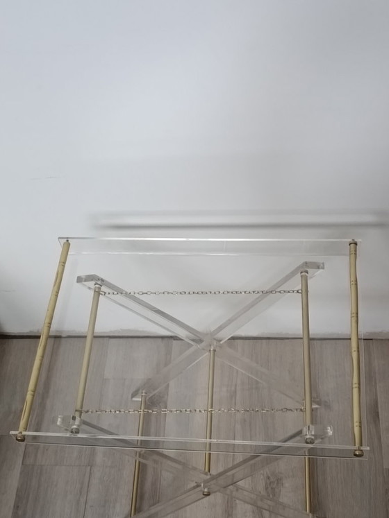 Folding Side Table Plexiglas Brass 1970s (photo 5 of 10)