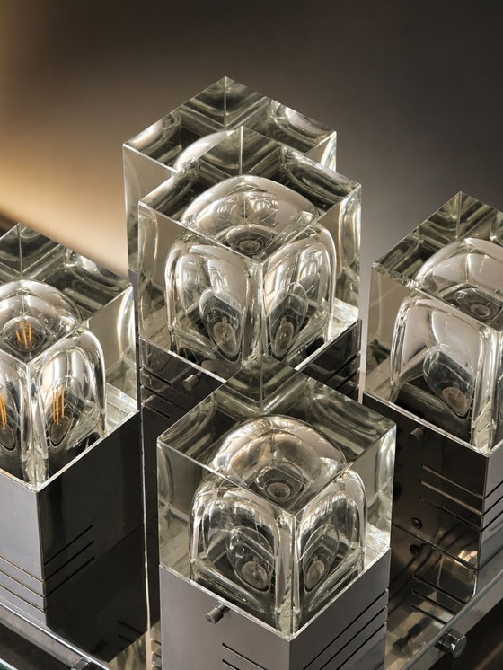 Image 1 of Mid-Century Modern Chrome and Textured Glass Sconce / Flush Mount Ceiling Lamp by Gaetano Sciolari, 1960s