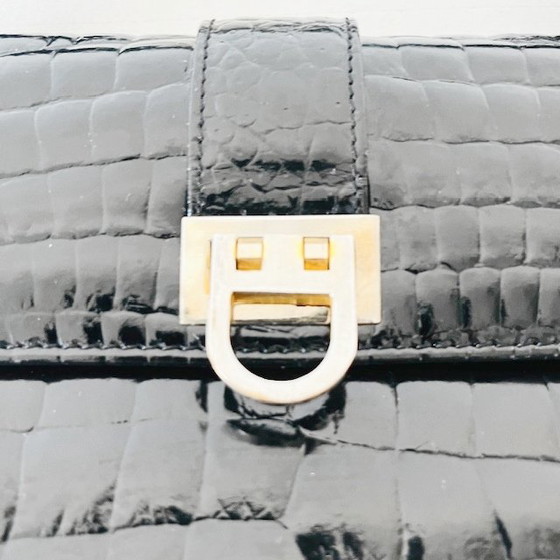 Image 1 of Borsa vintage in vernice nera con stampa coccodrillo Vimar Paris, anni '60