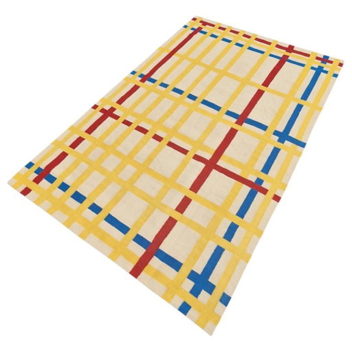 Handgeweven wandtapijt van Piet Mondrian met een afbeelding van New York City | Wol | 254 × 169 cm (100 × 67 (photo 2 of 9)