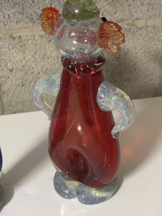 Image 1 of Zeldzaam paar vintage Murano glazen clowns uit de jaren 1950