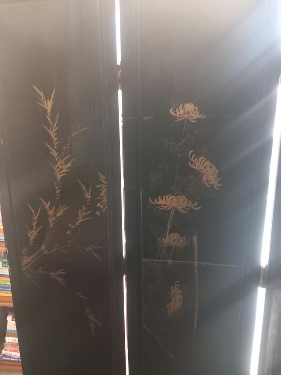 Chinese Lacquer vintage room screen 180x180x180 cm, Chinees Laquer, Bloemen, Other, Multi Color (photo 7 of 8)