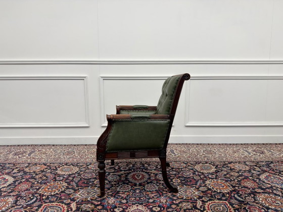 Classic English Chesterfield Office Armchair – Leather, Wood (photo 4 of 7)