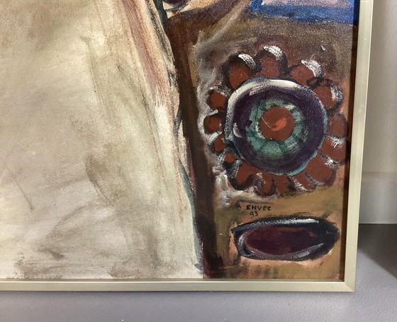 Image 1 of 3 abstracte olieverf schilderijen in lijst Envee 1993