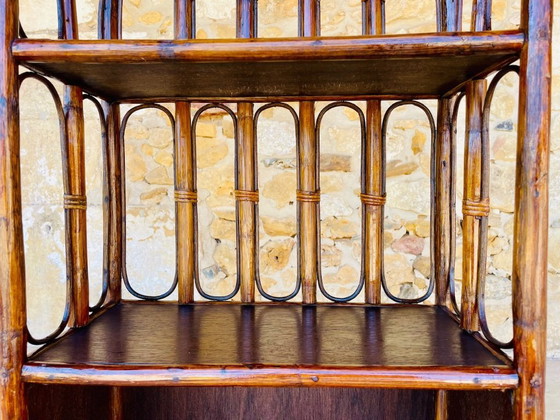 Image 1 of Vintage plank van bamboe en rotan met 2 verdiepingen en opbergruimte, jaren 1960