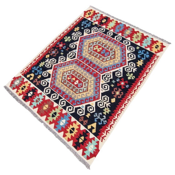 Alfombra Kilim Maimana tejida a mano | Tejido plano tradicional de lana | 155 × 203 cm (61 × 80 pulgadas) (photo 6 of 10)