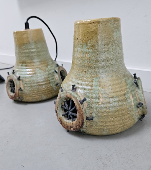 Set brutalistischer Keramiklampen von Gert de Rijk aus den 1970er Jahren