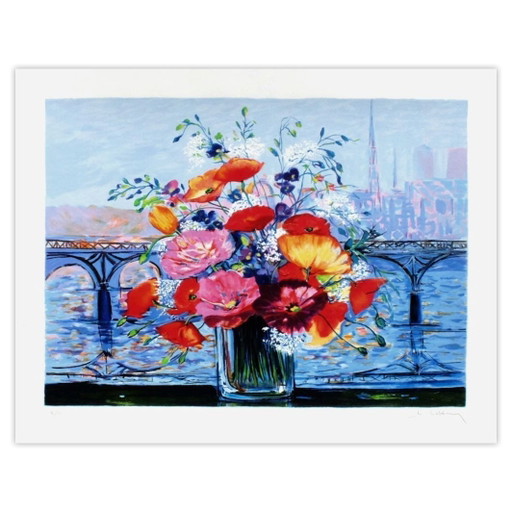 Michel-Henry signierter Siebdruck Bouquet au Pont des Arts 1999 – lithos zeefdrukken, Paper