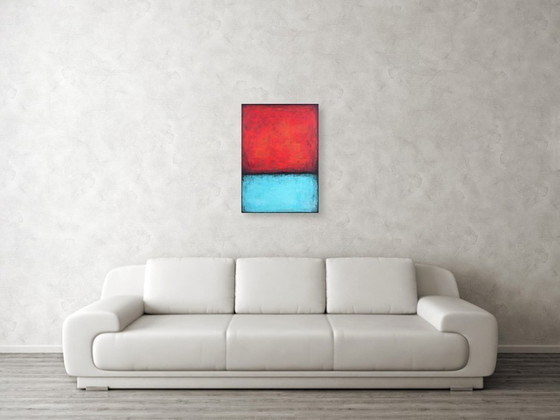 Image 1 of Red and Blue original minimalist abstract modern painting on stretched canvas