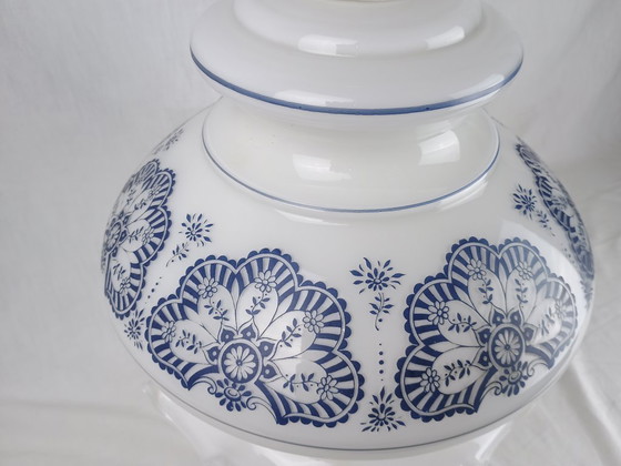 Image 1 of Mid Century Murano Pendant Light White Opaline Textured Engraved Glass Lantern 1950s