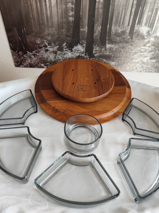 Image 1 of Piatto girevole originale Digsmed Denmark Lazy Susan – Piatto girevole in teak e vetro di metà secolo