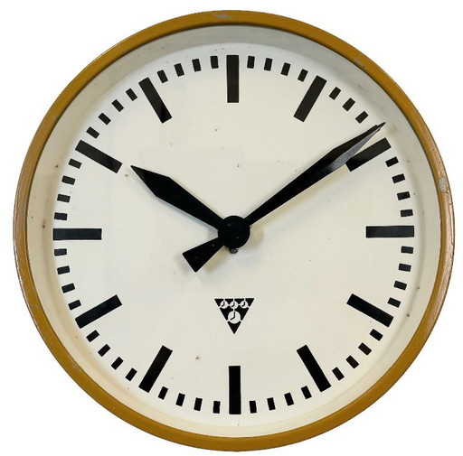 Beige Industrial Factory Wall Clock from Pragotron, 1960s