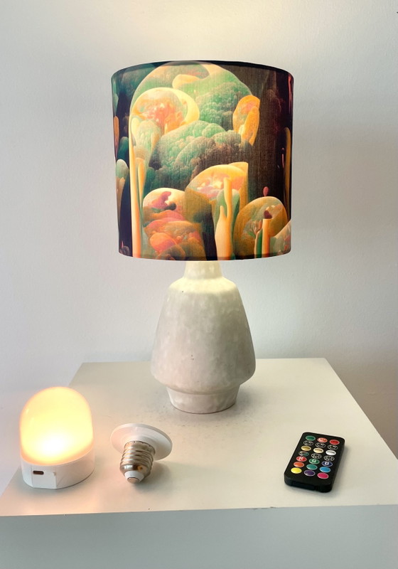 Stylish Mid Century Table Lamp from original 70s Vase, West German Pottery, Brass, Ceramic, Multi Color (photo 5 of 14)