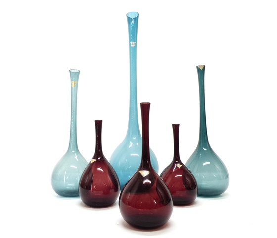 Image 1 of Juego de seis jarrones de tulipán en vidrio soplado de Arthur Percy, Gullaskruf, Suecia, 1950