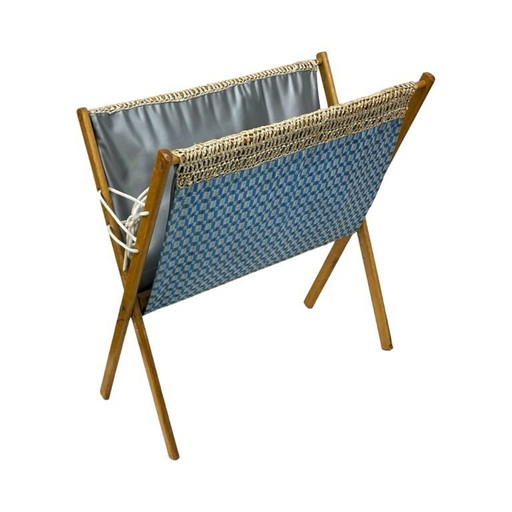 Porte-journaux vintage en bois et osier – Style moderne du milieu du XXe siècle, Europe de l'Ouest, années 1950-1960