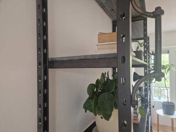 Image 1 of Vintage steel Art Deco wall unit with slate shelves