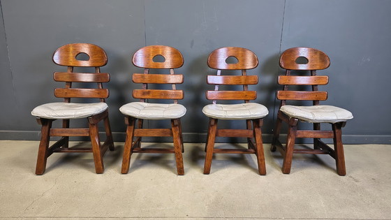 Image 1 of Vintage brutalist fishbone dining chairs, set of 4 - 1960s
