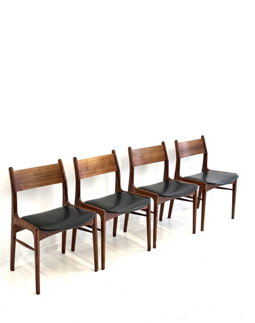 4 sillas de comedor danesas – eetkamerstoelen, Wood, Skai, Vintage