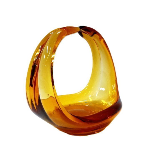 Image 1 of Cestino in vetro ambrato vintage – Centrotavola/ciotola per dolciumi scultorea