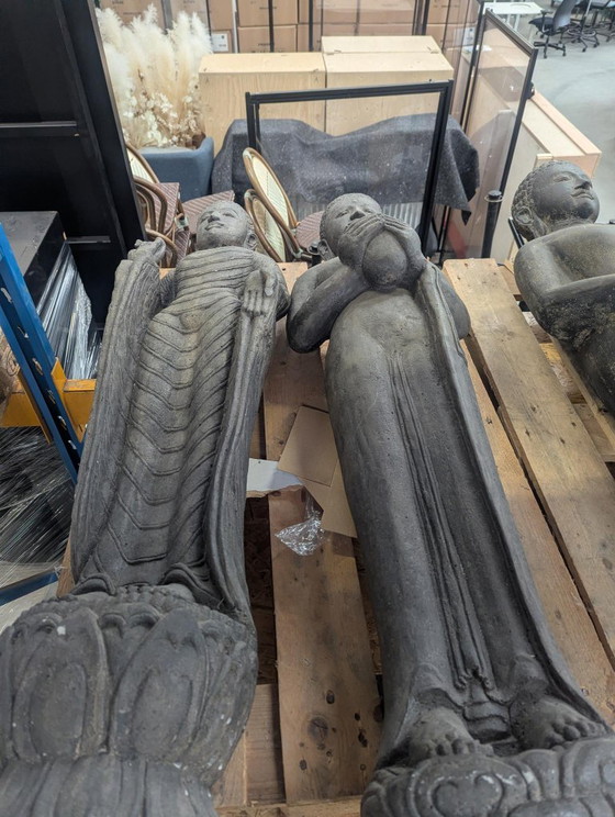150 Cm Hoog 5 X Boeddha Beelden Van Gietsteen – Beeldhouwkunst, Stone (photo 5 of 8)