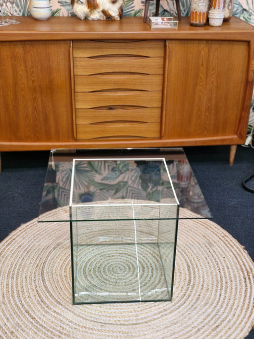 Tavolino da caffè vintage in vetro cubico