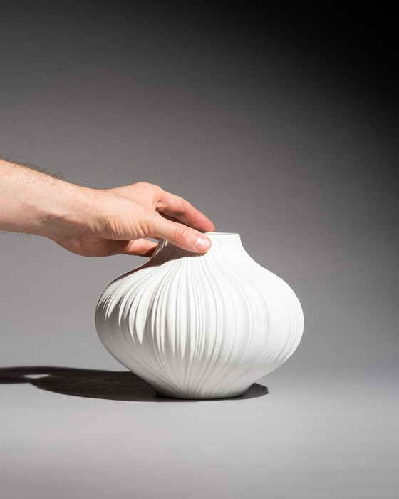 Image 1 of Rosenthal Vase Duo Martin Freyer Bisque Porcelain Plissée Iconic Design 2. Wahl 