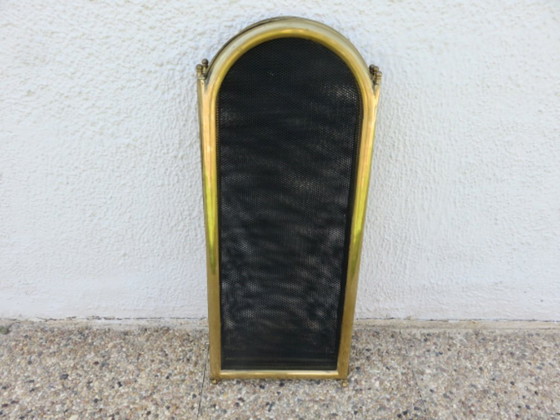 Image 1 of Pantalla para chimenea, protector contra chispas, de latón dorado con 4 paneles plegables, Francia, 1950.