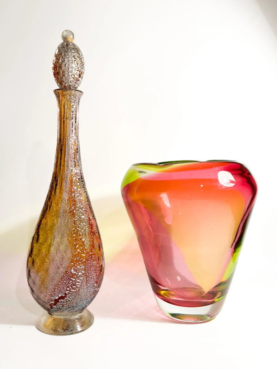 Bottiglia in vetro di Murano multicolore anni '80 con foglia d'argento – Oggetti decorativi (photo 12 of 12)