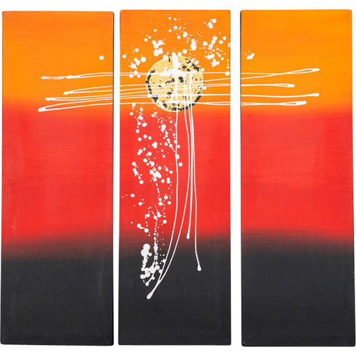 Peinture triptyque abstraite vintage, 2000