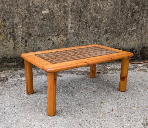 Opengewerkte salontafel van grenenhout en glas, Frankrijk, 1980