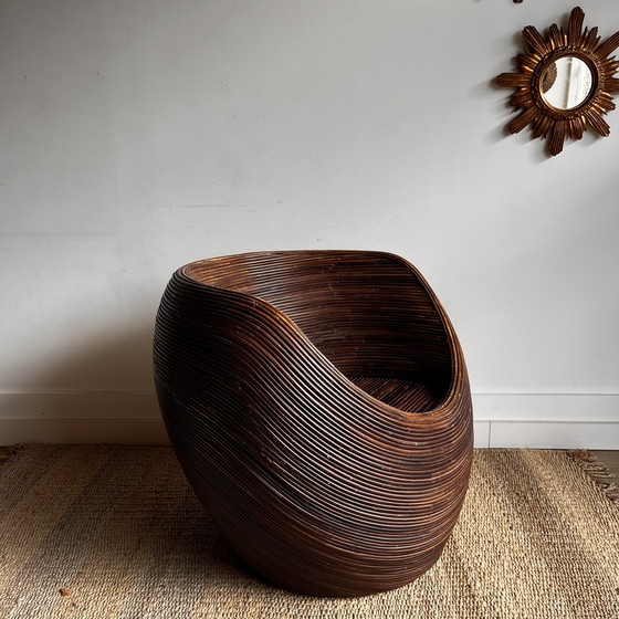 Image 1 of Sillón de ratán y bambú estilo Gabriella Crespi de mediados de siglo