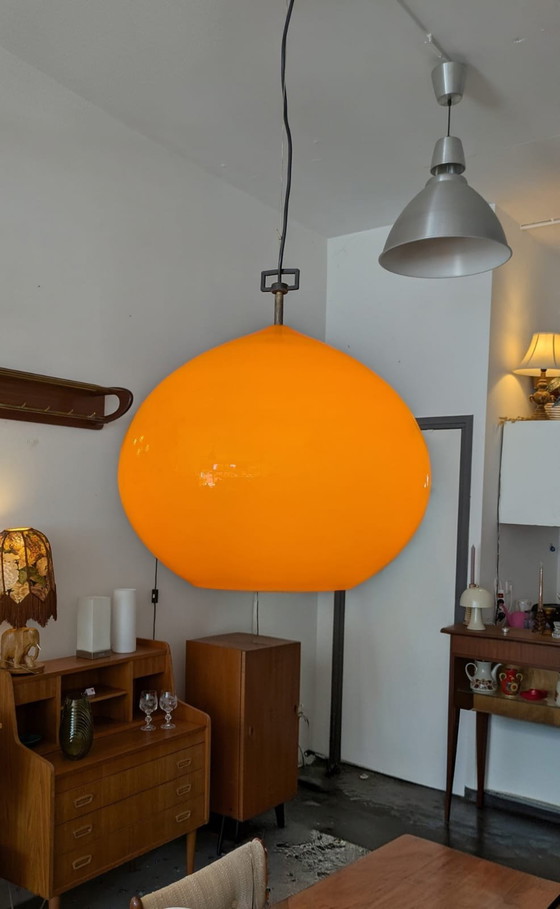 Image 1 of Vintage, Italian Orange Glass Pendant Lamp, Alessandro Pianon