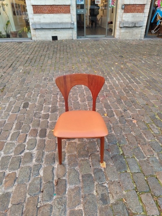 Set di sei sedie da pranzo in teak e pelle marrone chiaro, Koefoed Hornslet, Legno, Mid Century Modern (foto 9 di 13)