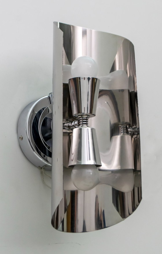 Image 1 of Coppia di lampade da parete in acciaio in stile moderno francese Maria Pergay, anni '70