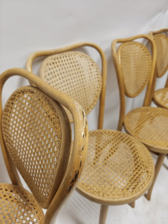 Set Van 4 Vintage Thonet Caféstoelen – ZPM Radomsko – Eetkamerstoelen, Rattan, Wood (photo 7 of 8)