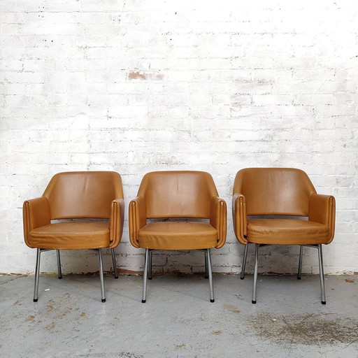Deauville Leather Armchairs by Marc and Pierre Simon for Airborne, 1960s