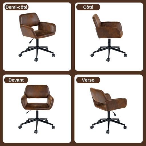 Urban Meuble vintage office chair in suede fabric, swivel, height-adjustable and with 5 castors ROSS KD SUEDE BROWN BLACK