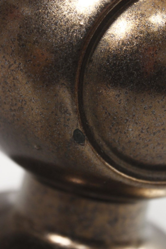 Image 1 of Vintage ceramic lamp base, black and gold enamel, 1950s Jouve style