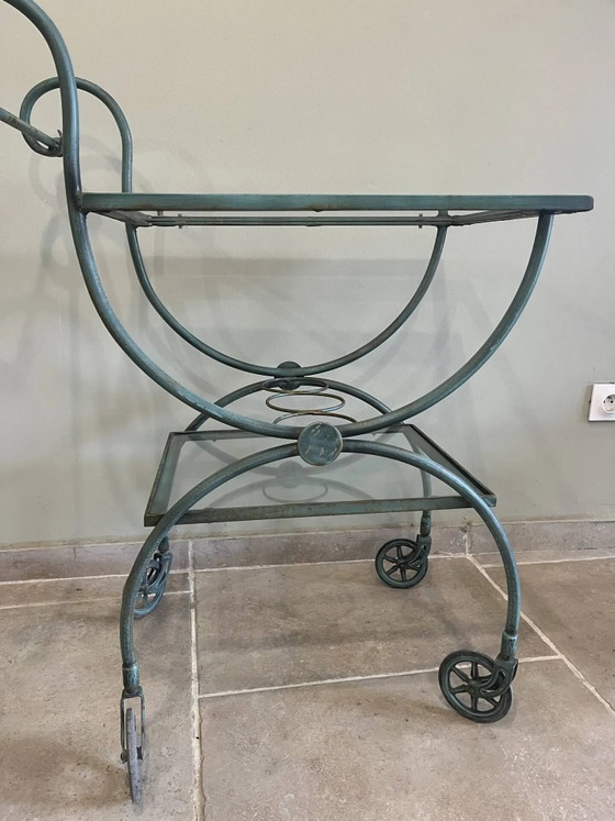 Patinated green-grey wrought iron dessert table – Bar carts, Glass, Art Nouveau (photo 11 of 16)