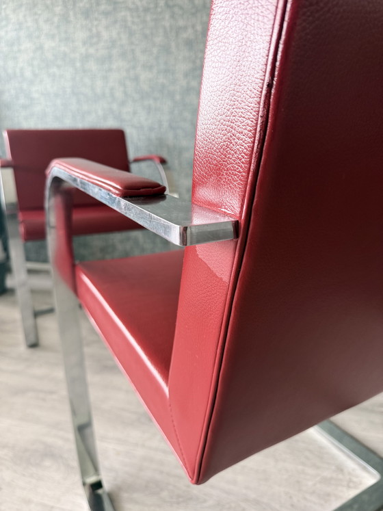 Image 1 of Ensemble de 4 fauteuils Brno vintage de Fasem en cuir rouge