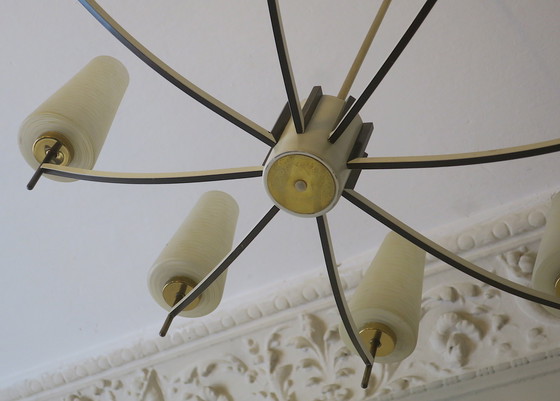 Image 1 of Lampadario italiano in ottone e vetro artistico, anni '70