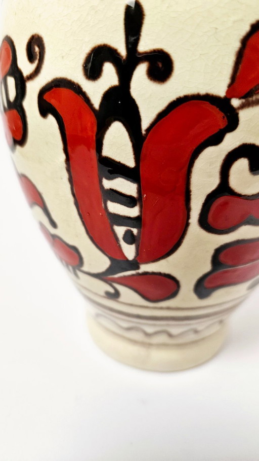 Traditional HandPainted Hungarian Folk Art Pottery | Korond Corund Transylvania Floral Ceramic Vase | 17cm | 6.7"