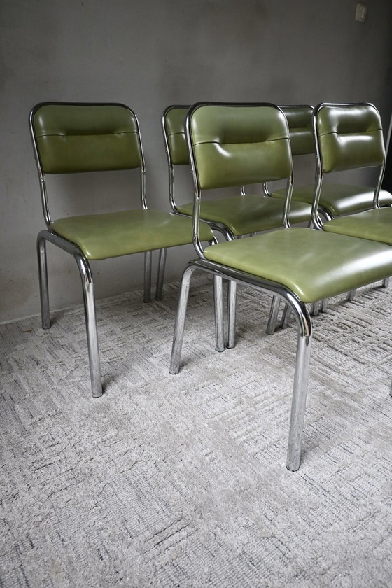 Set of 5 characteristic mid-century dining chairs 50/60, Chrome, Skai, Green (photo 5 of 13)