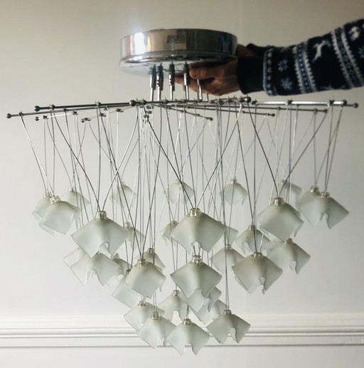 Lucciole cascading chandelier by MetalSpot, Italy, chrome and frosted glass