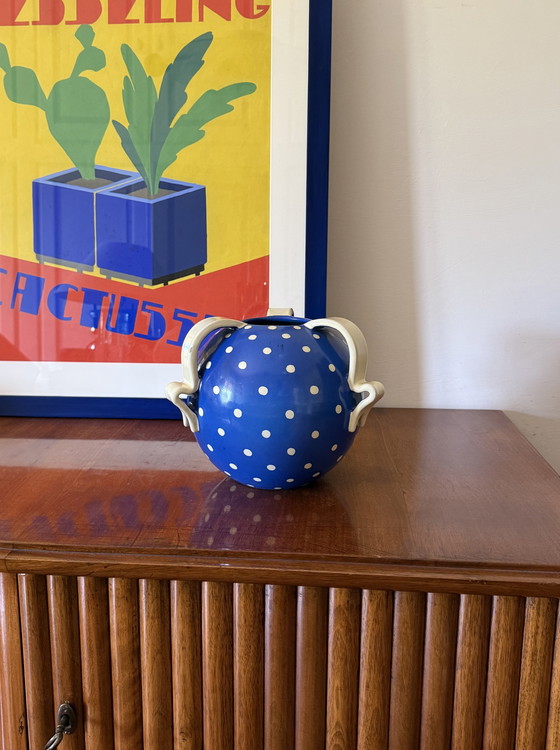 Image 1 of Art Deco blue ceramic vase, Rometti, Umbertide Italy 1930s