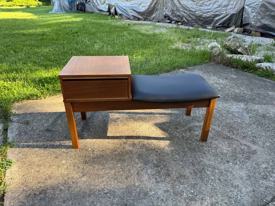 Vintage Teak Telephone Bench with Vinyl Seat, 1960s – Benches, Mid Century Modern (photo 4 of 10)